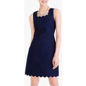 NWT J.Crew Navy Blue Cotton Piqué Scalloped Edge Mini Dress